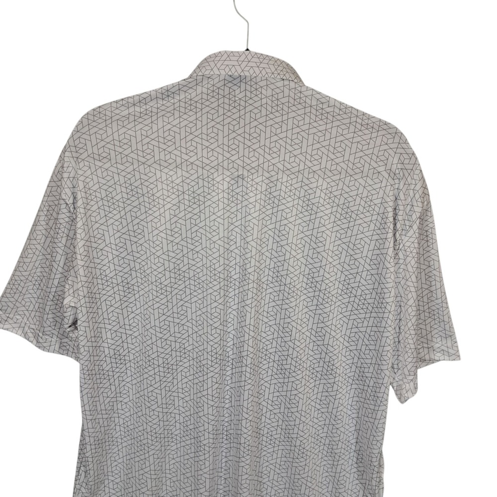 Collars & Co Mens Semi Spread Collar Polo Shirt XL White Geometric Short‎ Sleeve - Picture 6 of 15
